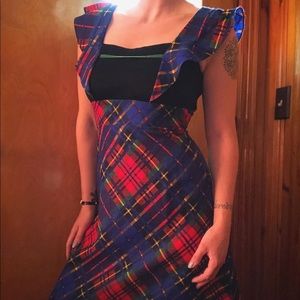 Vintage 1970s Plaid Maxi Dress 70s XS